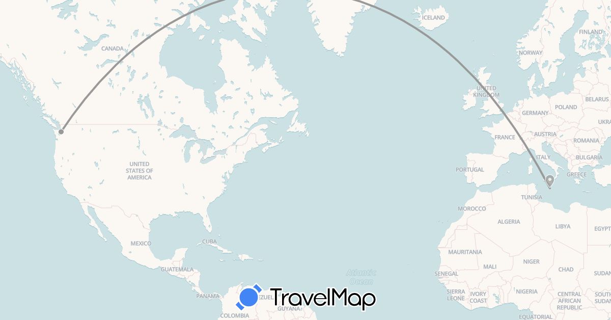 TravelMap itinerary: driving, plane in Malta, United States (Europe, North America)